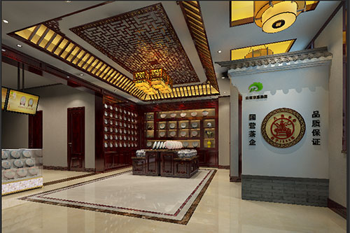 揭东古朴典雅的中式茶叶店大堂设计效果图